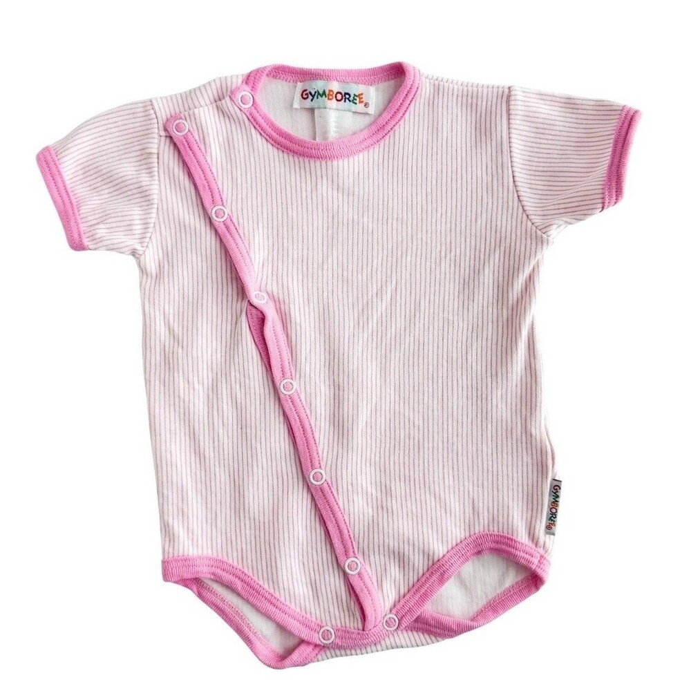 Vintage Gymboree Pink Stripe Ribbed Side Snap Bodysuit One Piece 80s 90s Size M